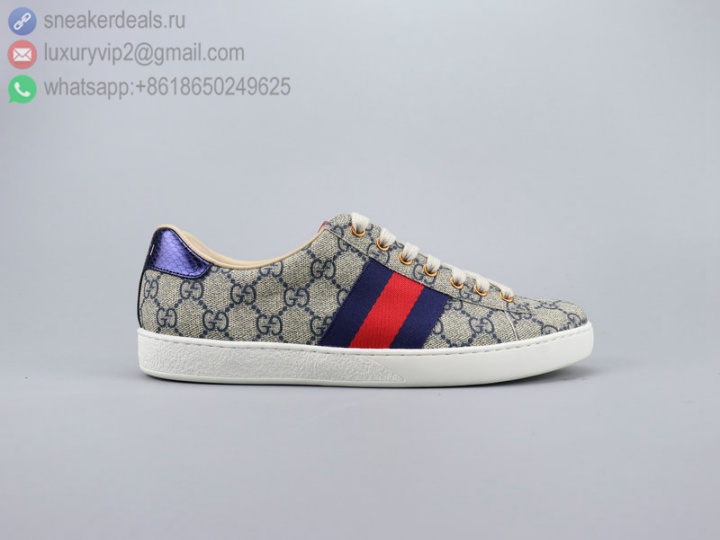 GG ORIGINAL LOGO LEATHER BLUE&RED MEN LOW BEE SNEAKERS